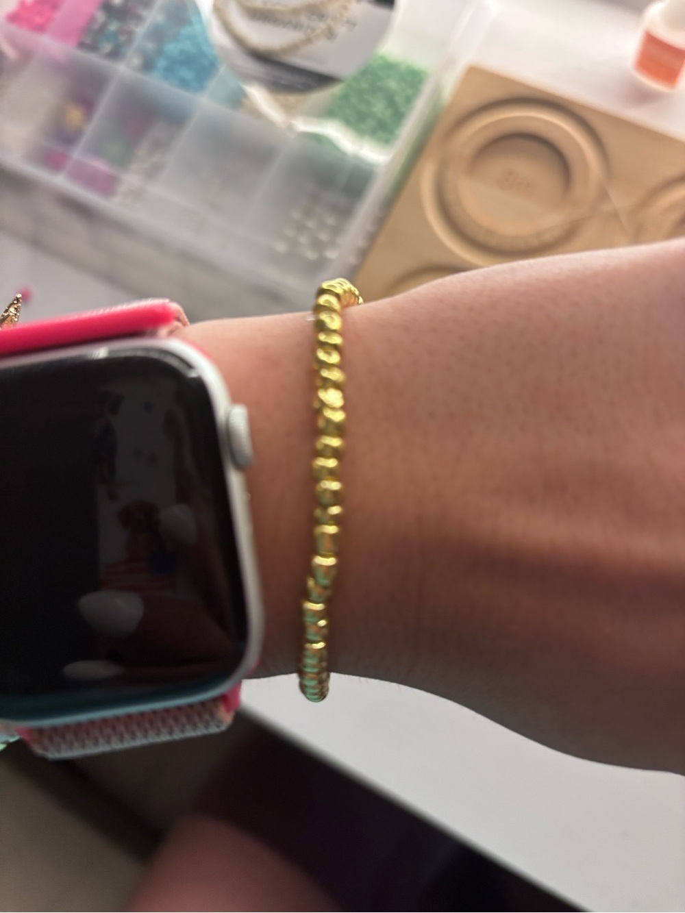 Boutique Handmade Minimalist Seed Bead Stretch Bracelet Turquoise Gold